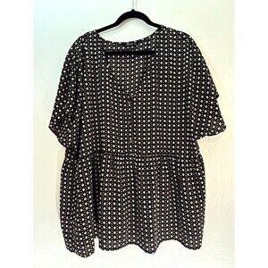 Shein Curve Argyle Button-Up Top Blouse Womens Size‎ 3XL Short Sleeve